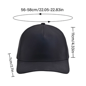 Quick-dry black baseball cap with size chart for head circumference 56-58cm