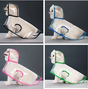 Detail of transparent pet raincoats with colorful edges and waterproof PVC texture