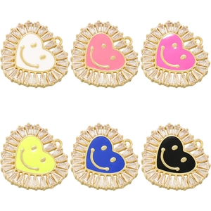 Pendentif Cœur Visage Souriant Laiton Émail Coloré Zircone Incrustée Charme De Bijoux Pour Femmes
