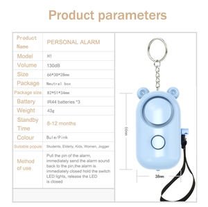 Technical specifications and size dimensions for 130dB bear-shaped personal safety alarm