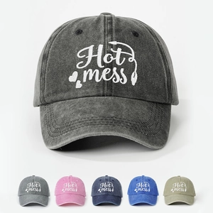 Hot Mess Embroidery Baseball Cap Washed Vintage Heart Pattern Adjustable Sun Protection Sport Hat For Women Men