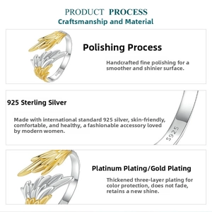 Detailed view of S925 sterling silver stamp on the inner wing feather open ring