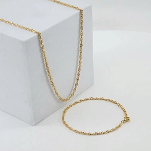 18K gold plated stainless steel water wave chain necklace and bracelet jewelry set