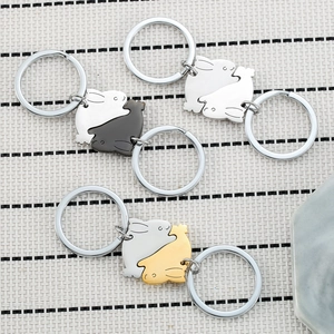 Creative Stainless Steel Hugging Bunny Keychain For Couples Interlocking Rabbit Key Ring Valentine's Day Birthday Gift