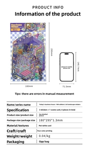 Detailed view of 2.5D scenery stickers with PET material and scene card specifications
