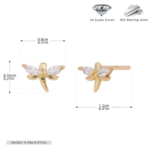 Macro view of S925 sterling silver dragonfly stud earrings with 5A grade zircon stones