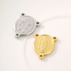 Stainless steel Virgin Mary and cross connectors for DIY jewelry making