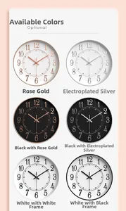 Showcase of minimalist 12-inch wall clocks in six modern color finish variations