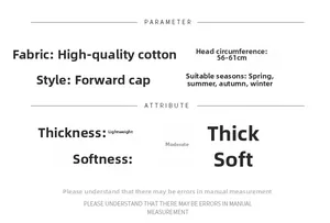 Size chart for cotton ivy cap showing 56-61cm head circumference and seasonal parameters