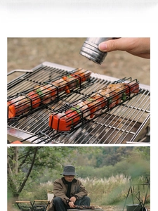 Close-up of seasoning sprinkle and scenic outdoor BBQ cage usage for grilling meat