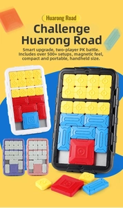 Detail of magnetic slide puzzle featuring 500 levels and compact handheld design