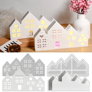 Moule En Silicone Silhouette De Maison Forme De Bâtiment À Quatre Joints Outil De Coulée De Résine DIY Fenêtre Creuse Décor
