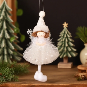 Poupée ange de Noël blanche avec ailes argentées et jupe à paillettes pour décoration