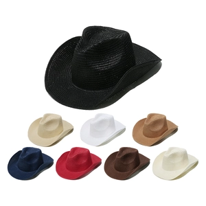 Unisex Solid Color Paper Straw Panama Fedora Hat Wide Brim Sun Protection Summer Beach Western Cowboy Jazz Hat