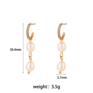 18K vergoldete Edelstahl-Perlenohrringe mit Maßangaben von 36,4mm Gesamthöhe