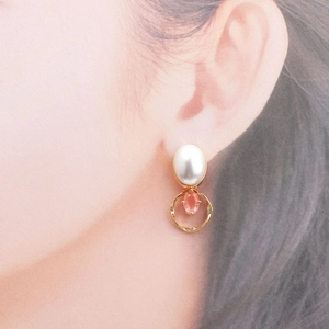 18k gold plated earring with white pearl and pink crystal zircon pendant charm