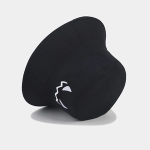 Halloween bucket hat in black cotton canvas featuring a white embroidered ghost face pattern