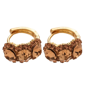 Elegant gold-tone geometric hoop earrings with champagne crystals and diamond accents