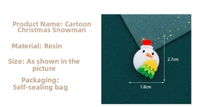 Detailed view of 3D snowman resin charm holding a tree with size dimensions shown