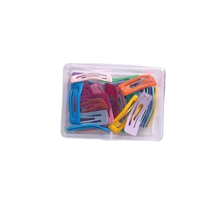 Set of 30 candy-colored metal hair clips for girls in a transparent storage box