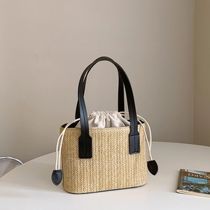 Straw Woven Shoulder Bag Summer Beach Crossbody Handbag With PU Leather Straps Drawstring Closure Vintage For Women