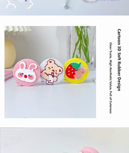 Three 3D cartoon silicone mini measuring tapes in rabbit, bear, and strawberry designs