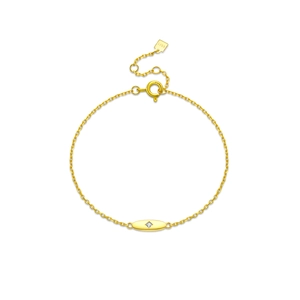 Elegant 925 sterling silver gold bracelet with oval charm and sparkling diamond accent