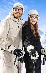 Outdoor skiing gloves and apparel set with waterproof fabric and thermal fleece lining