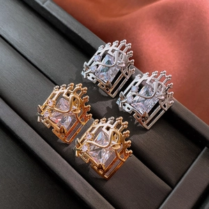 Elegant vintage square zircon earrings in gold and silver finish with hollow metal frames