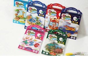 Set of 6 reusable magic water coloring books with themes like animals and dinosaurs