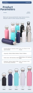Detailed size comparison chart for insulated stainless steel sports bottles with capacities