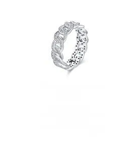 Macro shot of S925 sterling silver Cuban chain ring with sparkling pavé cubic zirconia