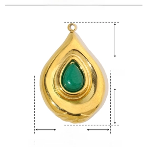 Detail of water drop natural stone pendant with 18mm by 28mm size and 6g weight specs