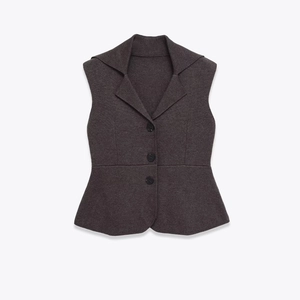 Gilet Tricoté Ajusté Pour Femmes Sans Manches Blazer Revers Peplum Ourlet Boutonné Haut Couleur Unie