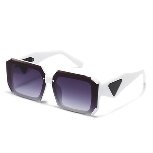 Modern retro square flat top sunglasses with white frame and purple gradient lenses