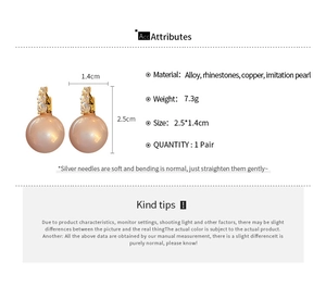 Detail view of pearl pendant earrings with dimensions and material specifications