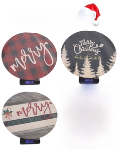 Detail showing packing weight of 28cm Christmas round wooden signs with plaid and elk patterns