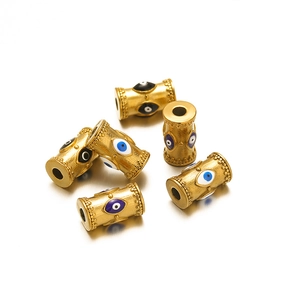 Golden stainless steel cylinder evil eye spacer beads for DIY jewelry making