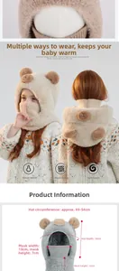 Detail of plush bear ear hat with integrated mask and scarf for kids outdoor winter wear
