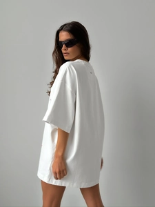 T-shirt blanc en coton surdimensionné avec imprimé de lettres de style américain