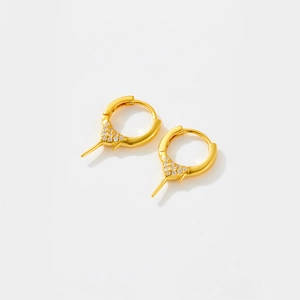 Elegant gold S925 sterling silver huggie earrings with sparkling triangle zirconia stones