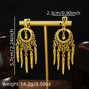 Detailed size specifications for bohemian teardrop fringe earrings with measurements