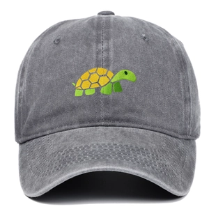 Vintage washed cotton baseball cap in dark grey with a cute turtle embroidery detail