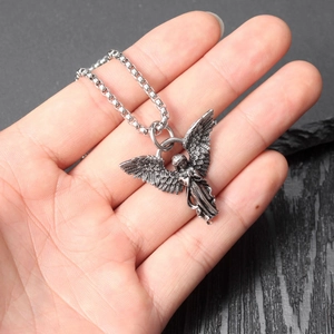 Retro hip hop silver angel pendant necklace with box chain for men and women