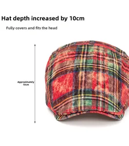 Deep crown ivy cap with 10cm depth showing plaid pattern and full-wrap fit design