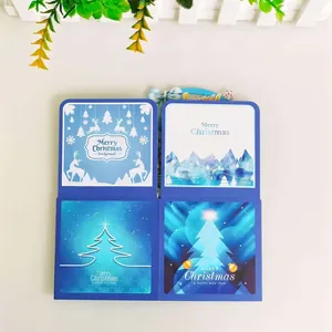 3D Christmas pop-up greeting card set with blue winter snowy landscape and reindeer motifs