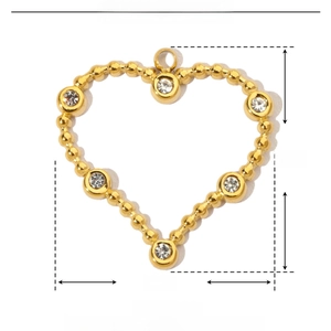 Golden stainless steel heart pendant with rhinestones and 22mm size parameters