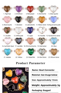 Macro display of 15mm heart connectors in 25 natural semi-precious stone varieties