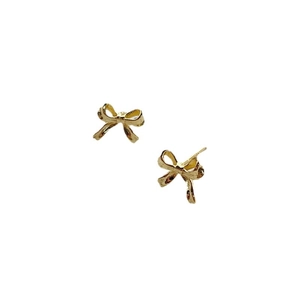 Elegant gold bow-shaped S925 sterling silver stud earrings with polished finish
