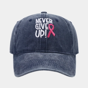 Casquette de baseball en coton délavé bleu marine avec broderie NEVER GIVE UP et ruban